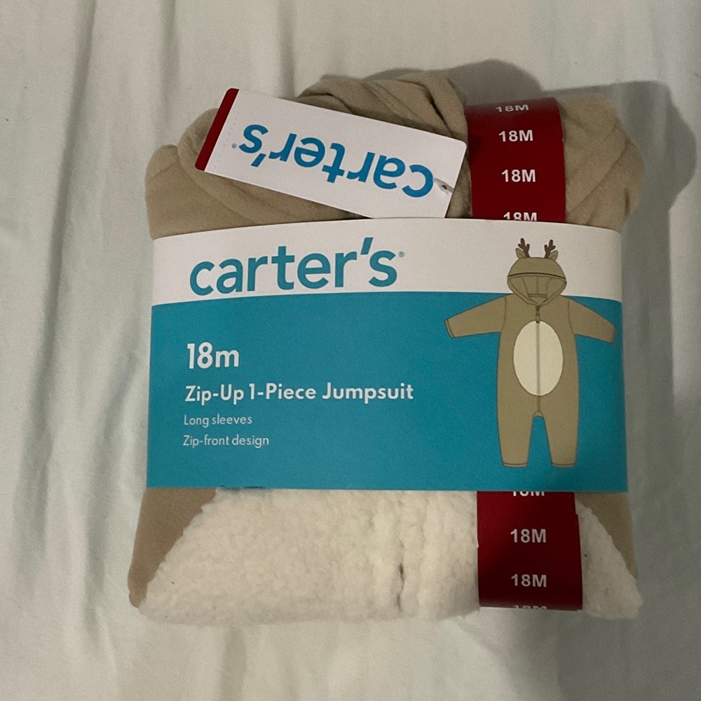 Carter's Beige and White Zip-Up Jumpsuit